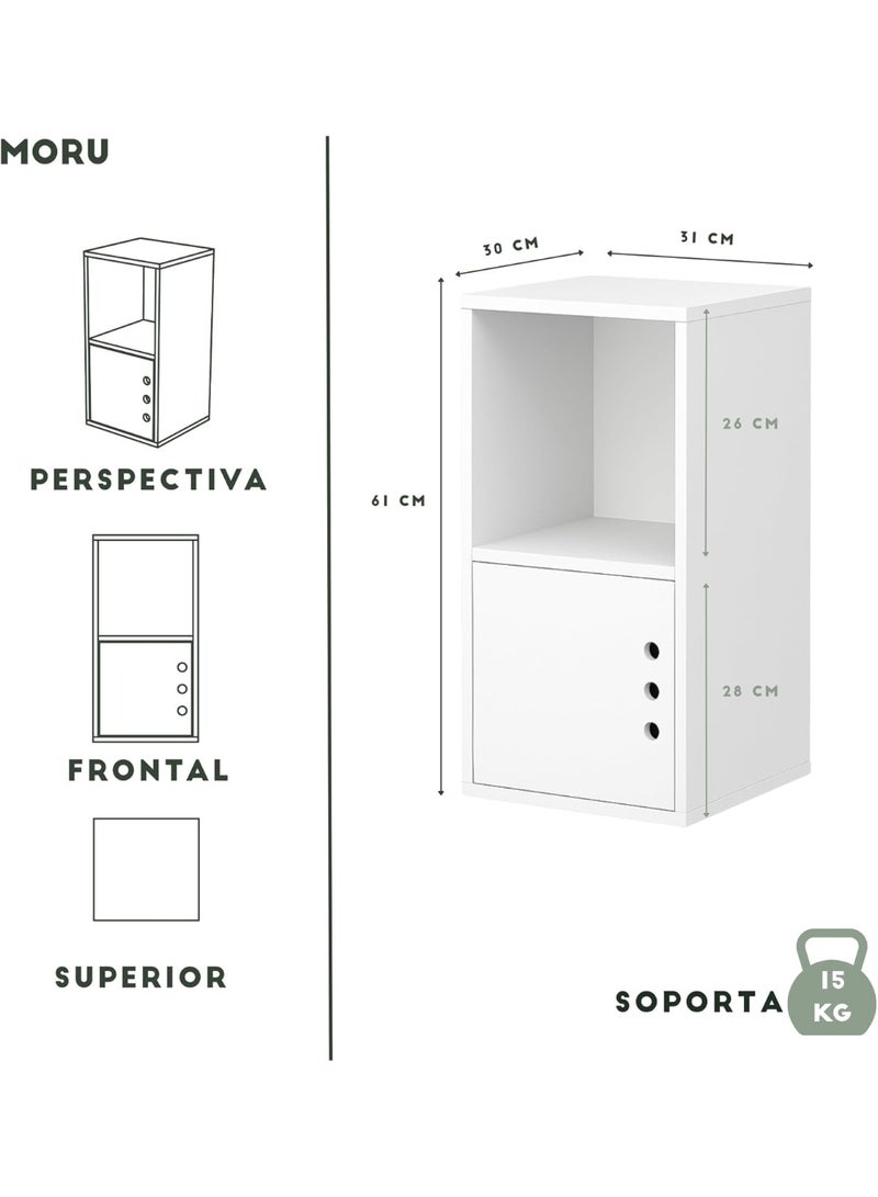 Buró Zawa Modern White Minimalist Style Bedroom Furniture 61cm Height x 31cm Width x 30cm Depth Storage Side Table Bookcase Cabinet for Organizing - Image 3