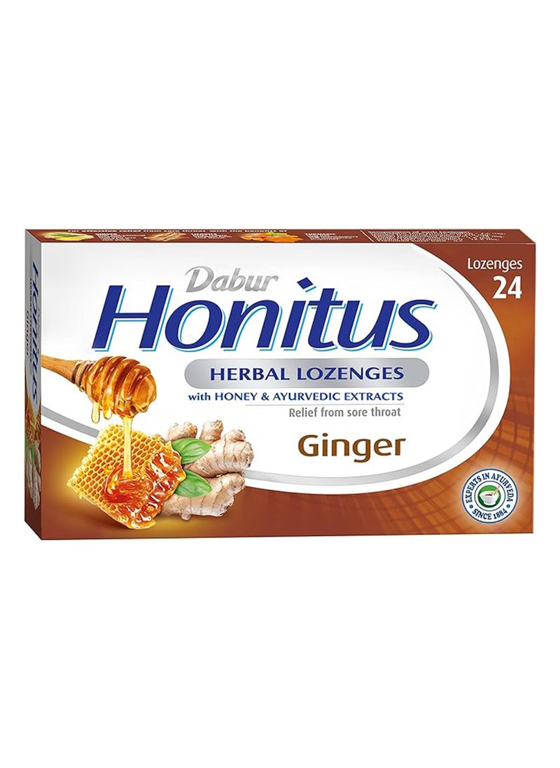 Dabur Dabur Honitus Herbal Lozenges 24s Effective Relief From Cough, Strep Infection And Sore Throat Pain Ginger Flavor  - Image 1