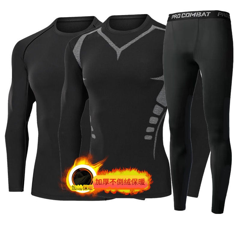 Sports Bodysuit Fleece-Lined Fitness Clothes Men'S High Elastic Warm Quick-Drying Clothes Suit Thickeneded Version - Image 2
