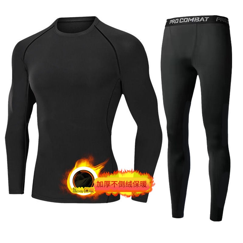 Sports Bodysuit Fleece-Lined Fitness Clothes Men'S High Elastic Warm Quick-Drying Clothes Suit Thickeneded Version - Image 1