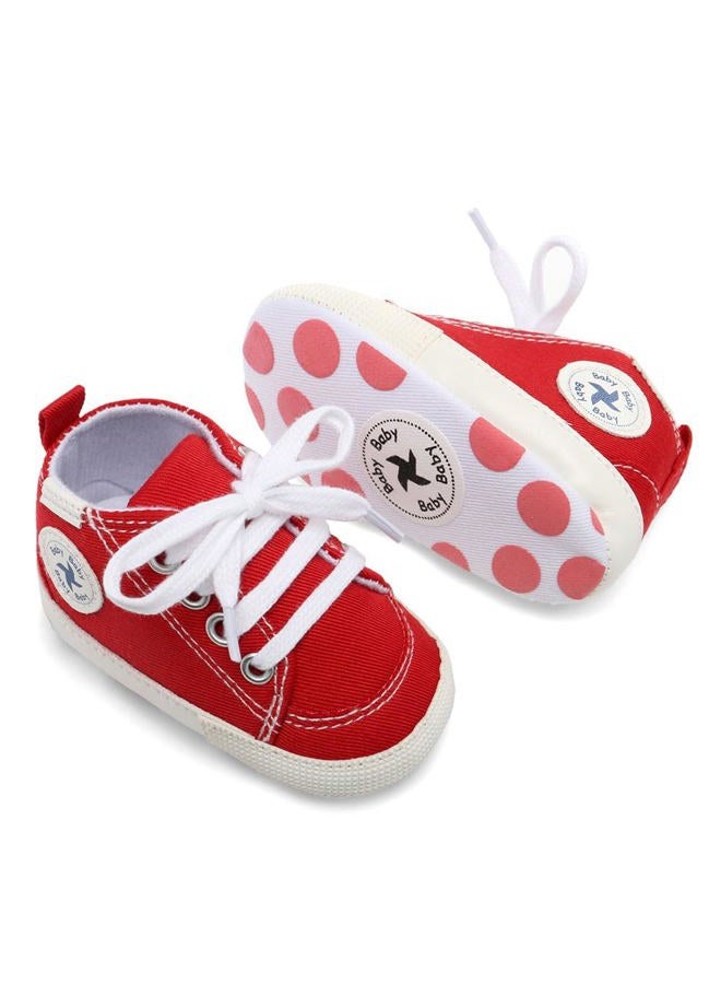 BEIDI Baby Girls Boys Shoes Soft Anti-Slip Sole Newborn First Walkers Star High Top Canvas Denim Unisex Infant Sneaker, A01-red, 6-12 Months - Image 4