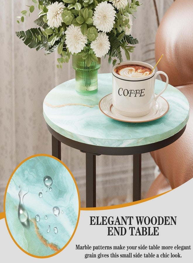 Katrawu C Shaped end Table,Wood Round Side Table for Couch,Small Sofa Table with Metal Frame for Bedroom,Living Room,Bedside,Sea Blue(11.81" D x 11.81" W x 23.62" H) - Image 4