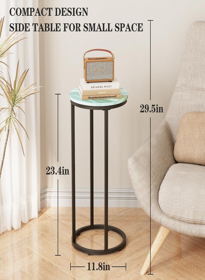 Katrawu C Shaped end Table,Wood Round Side Table for Couch,Small Sofa Table with Metal Frame for Bedroom,Living Room,Bedside,Sea Blue(11.81" D x 11.81" W x 23.62" H) - Image 3