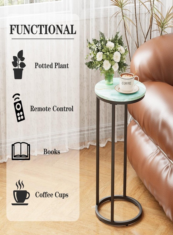 Katrawu C Shaped end Table,Wood Round Side Table for Couch,Small Sofa Table with Metal Frame for Bedroom,Living Room,Bedside,Sea Blue(11.81" D x 11.81" W x 23.62" H) - Image 5