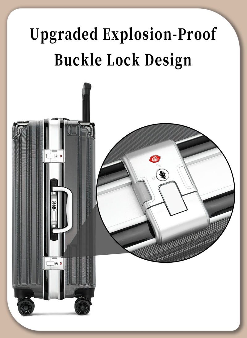 موفانت حقيبة سفر مقاس 26 بوصة، حقيبة عربة صعود محمولة، حقيبة سفر محمولة كبيرة السعة بإطار من الألومنيوم، منفذ شحن USB، قفل أمان مركب، عجلة عالمية صامتة، رمادي - Image 4