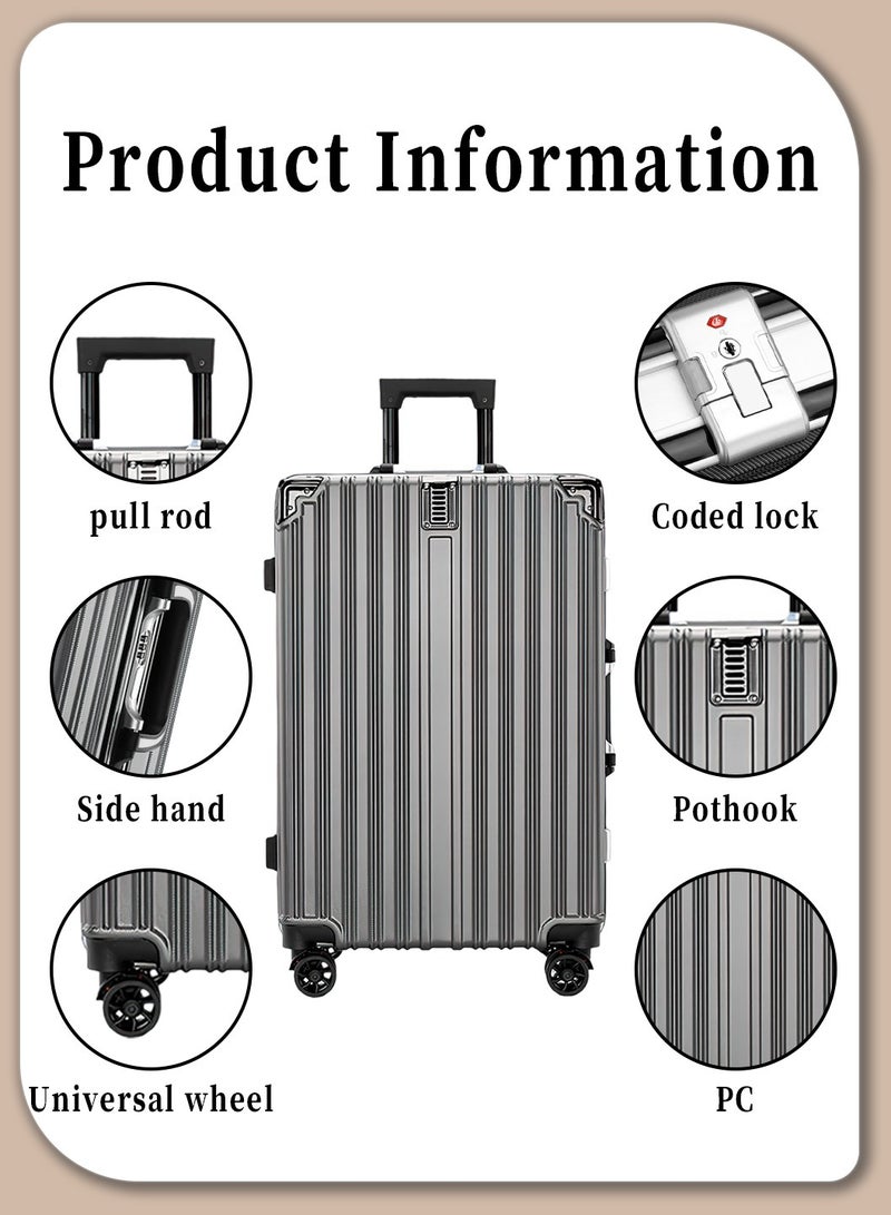 موفانت حقيبة سفر مقاس 26 بوصة، حقيبة عربة صعود محمولة، حقيبة سفر محمولة كبيرة السعة بإطار من الألومنيوم، منفذ شحن USB، قفل أمان مركب، عجلة عالمية صامتة، رمادي - Image 3