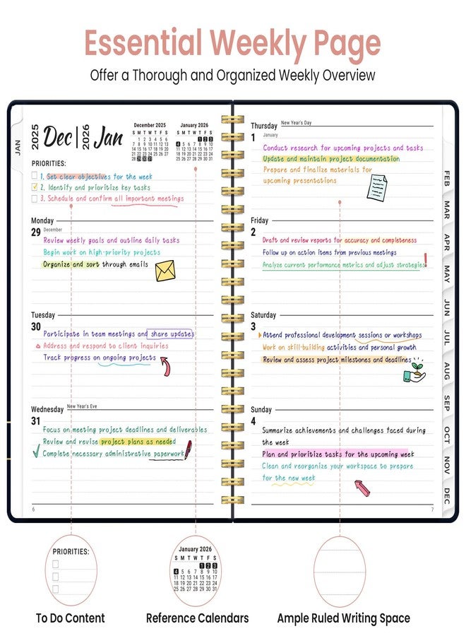 ZOTIA 2026 Planner, Weekly and Monthly Planner for Women, January 2026 to December 2026, Pretty Hardcover 2026 Calendar Planner Book with Tabs, Inner Pocket, Spiral Bound, Perfect Office Home School - Image 3