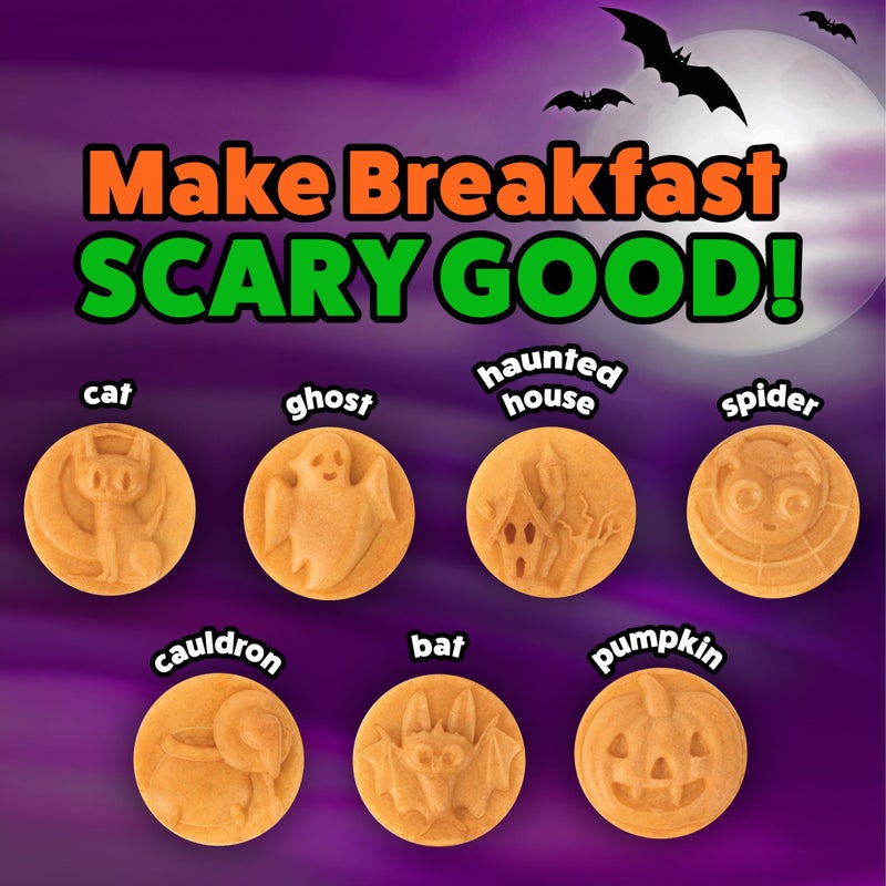 Waffle Wow! Halloween Mini Waffle Maker - 7 Different Spooky Designs, Make Breakfast Fun with Electric Nonstick Waffler Iron Featuring a Pumpkin Bat Ghost Spider & More, Unique Holiday Breakfast for Kids or Gift - Image 2