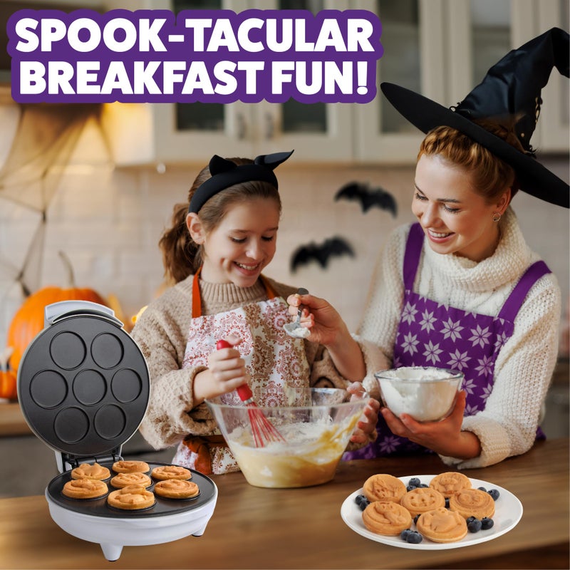 Waffle Wow! Halloween Mini Waffle Maker - 7 Different Spooky Designs, Make Breakfast Fun with Electric Nonstick Waffler Iron Featuring a Pumpkin Bat Ghost Spider & More, Unique Holiday Breakfast for Kids or Gift - Image 5