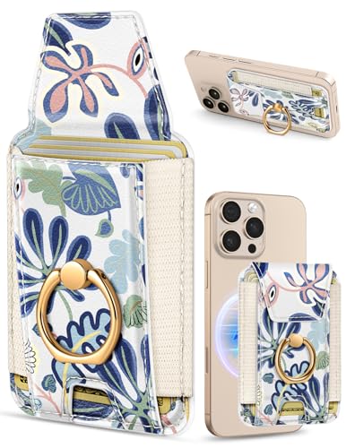 Shorogyt Compatible with Magsafe Wallet with Grip Magnetic Card Holder - Cute Phone Wallets with Ring Stand for iPhone 17/16/15/14/13/12 Series for Women Girls Abstract Design, Fit 7 Cards - Image 1