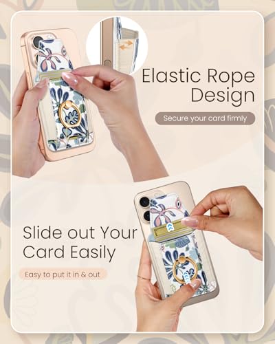 Shorogyt Compatible with Magsafe Wallet with Grip Magnetic Card Holder - Cute Phone Wallets with Ring Stand for iPhone 17/16/15/14/13/12 Series for Women Girls Abstract Design, Fit 7 Cards - Image 4