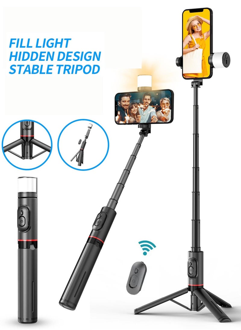 Raxoom 41 Inch Selfie Stick Phone Tripod with Wireless Remote Extendable Tripod Stand 360 Rotation with 2 LED Fill Light Compatible with iPhone 15 14 pro Android Samsung Smartphone - Image 1