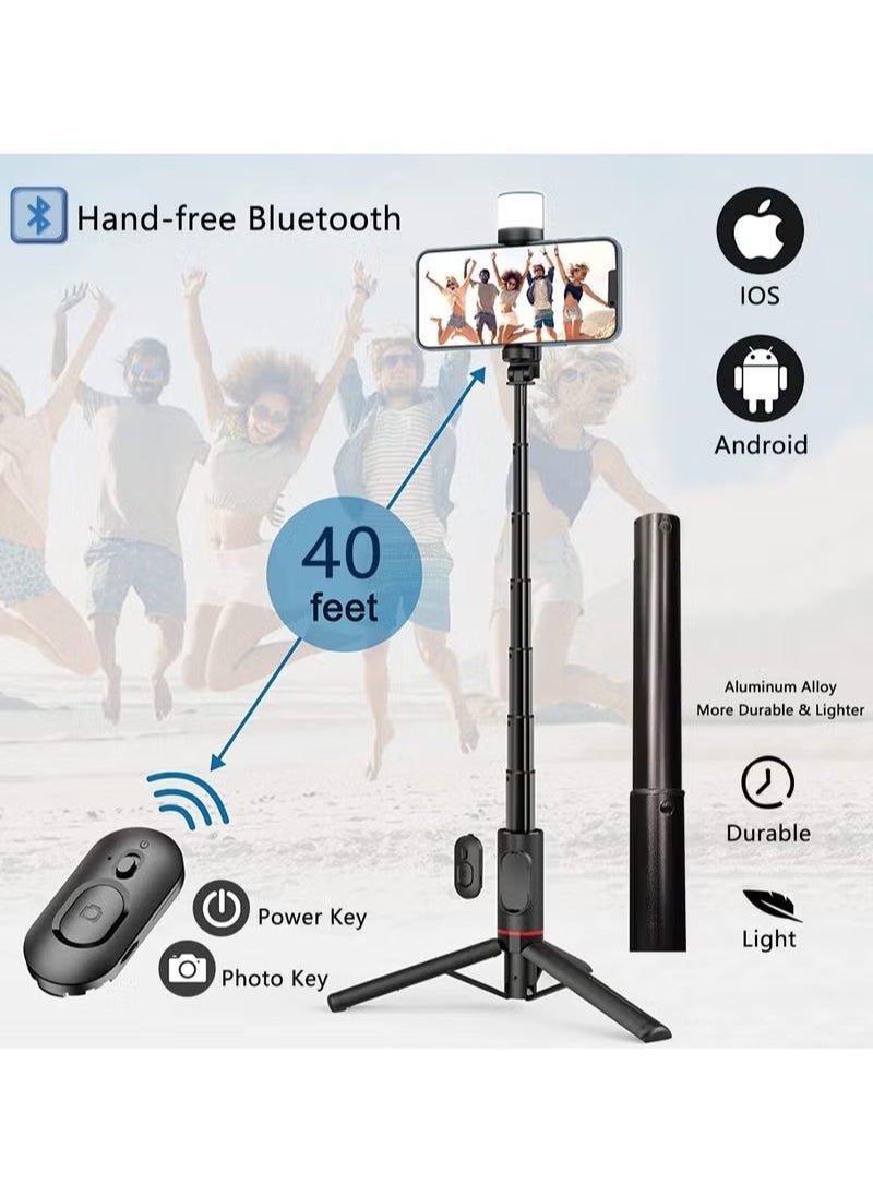 Raxoom 41 Inch Selfie Stick Phone Tripod with Wireless Remote Extendable Tripod Stand 360 Rotation with 2 LED Fill Light Compatible with iPhone 15 14 pro Android Samsung Smartphone - Image 5