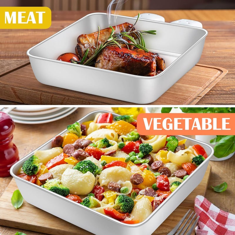 E-far 25 x 25cm Square Cake Pan, Stainless Steel Baking Pan for Lasagna Brownies Casseroles, Silver Square Bakeware for Oven Cooking, Non-Toxic & Rust Free, Dishwasher Safe, 2 Inch deep - Image 5