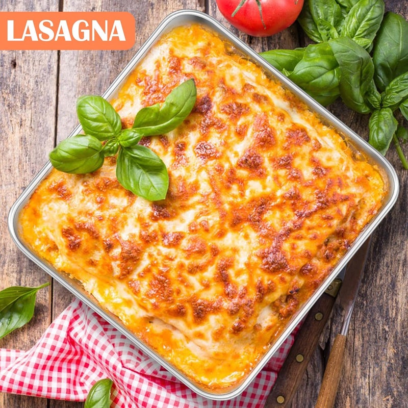 E-far 25 x 25cm Square Cake Pan, Stainless Steel Baking Pan for Lasagna Brownies Casseroles, Silver Square Bakeware for Oven Cooking, Non-Toxic & Rust Free, Dishwasher Safe, 2 Inch deep - Image 3