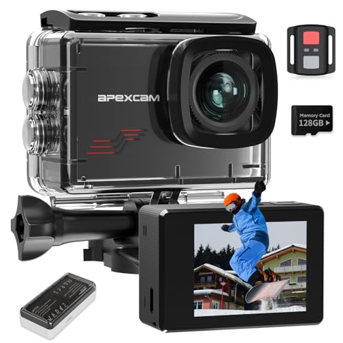 Apexcam M80 Action Camera 4K 60FPS with 128GB Card, 64MP Sports Camera Helmet for Vlogging, 131FT Waterproof Camera Underwater,WiFi Camcorder, 8X Zoom, Remote Control, Mount Accessories - Image 1