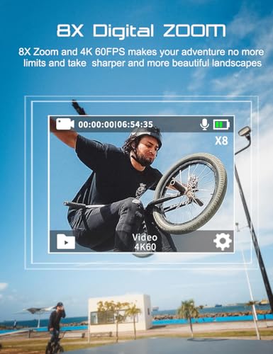 Apexcam M80 Action Camera 4K 60FPS with 128GB Card, 64MP Sports Camera Helmet for Vlogging, 131FT Waterproof Camera Underwater,WiFi Camcorder, 8X Zoom, Remote Control, Mount Accessories - Image 3