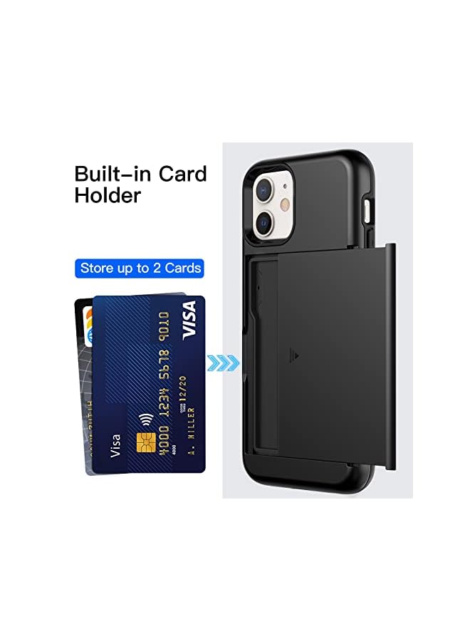 Jetech Wallet Case For Iphone 12/12 Pro 6.1-Inch With Card Holder, Dual Layer Shockproof Protective Phone Cover, Sliding Hidden Slot (Black)  - Image 4