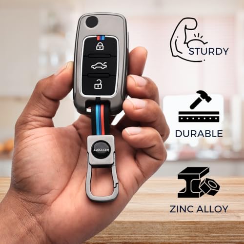KEYCEPT غطاء مفتاح معدني متوافق مع سكودا/ فولكس فاجن بولو | فينتو | جيتا | أميّو | باسات | رابيد | لورا | سوبراب | أوكتافيا | فابيا | يتي مفتاح قابل للطي بثلاثة أزرار مع سلسلة مفاتيح (غطاء معدني) - Image 4