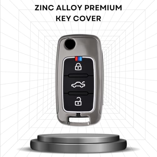 KEYCEPT غطاء مفتاح معدني متوافق مع سكودا/ فولكس فاجن بولو | فينتو | جيتا | أميّو | باسات | رابيد | لورا | سوبراب | أوكتافيا | فابيا | يتي مفتاح قابل للطي بثلاثة أزرار مع سلسلة مفاتيح (غطاء معدني) - Image 3
