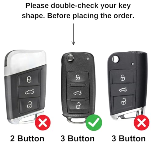 KEYCEPT غطاء مفتاح معدني متوافق مع سكودا/ فولكس فاجن بولو | فينتو | جيتا | أميّو | باسات | رابيد | لورا | سوبراب | أوكتافيا | فابيا | يتي مفتاح قابل للطي بثلاثة أزرار مع سلسلة مفاتيح (غطاء معدني) - Image 2