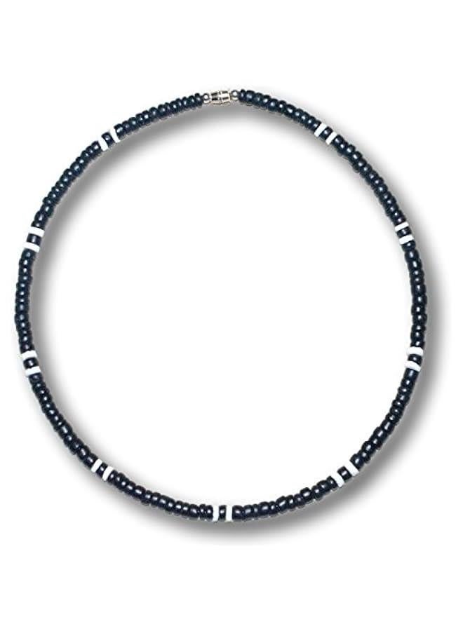 Arabest Mens and Womens Summer Beach Surfer Necklace From the Philippines, Black Coconut Beads and White Ark Shell Accents, Mens Beach Necklace - Image 1