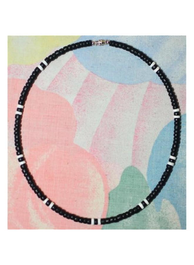 Arabest Mens and Womens Summer Beach Surfer Necklace From the Philippines, Black Coconut Beads and White Ark Shell Accents, Mens Beach Necklace - Image 3