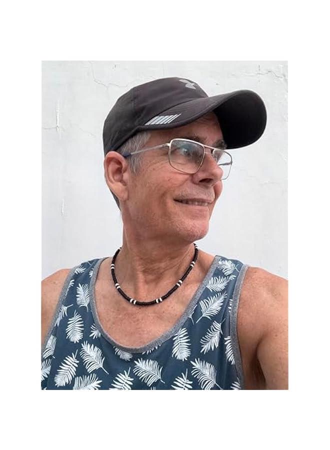 Arabest Mens and Womens Summer Beach Surfer Necklace From the Philippines, Black Coconut Beads and White Ark Shell Accents, Mens Beach Necklace - Image 5