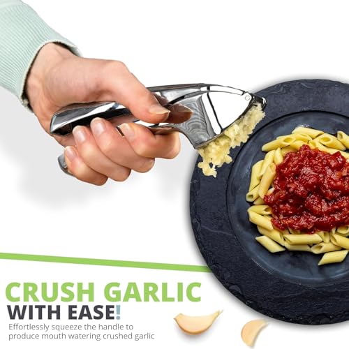 ZEVON Garlic Crusher Presser Garlic Press Multi-Function Manual Portable Garlic Crusher Ginger Mincer Garlic Presser Curved Garlic Grinding Slicer for Kitchen, Medium - Image 2