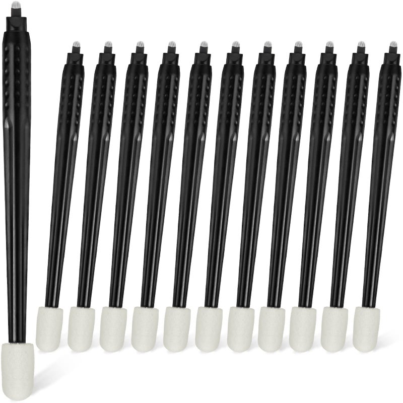 Chengu 12 Pcs Microblading Manual Pen U18 0.18mm Disposable Microblading Pen with Pigment Sponge Eyebrow Microblading Hand Tools for Makeup, Black - Image 1