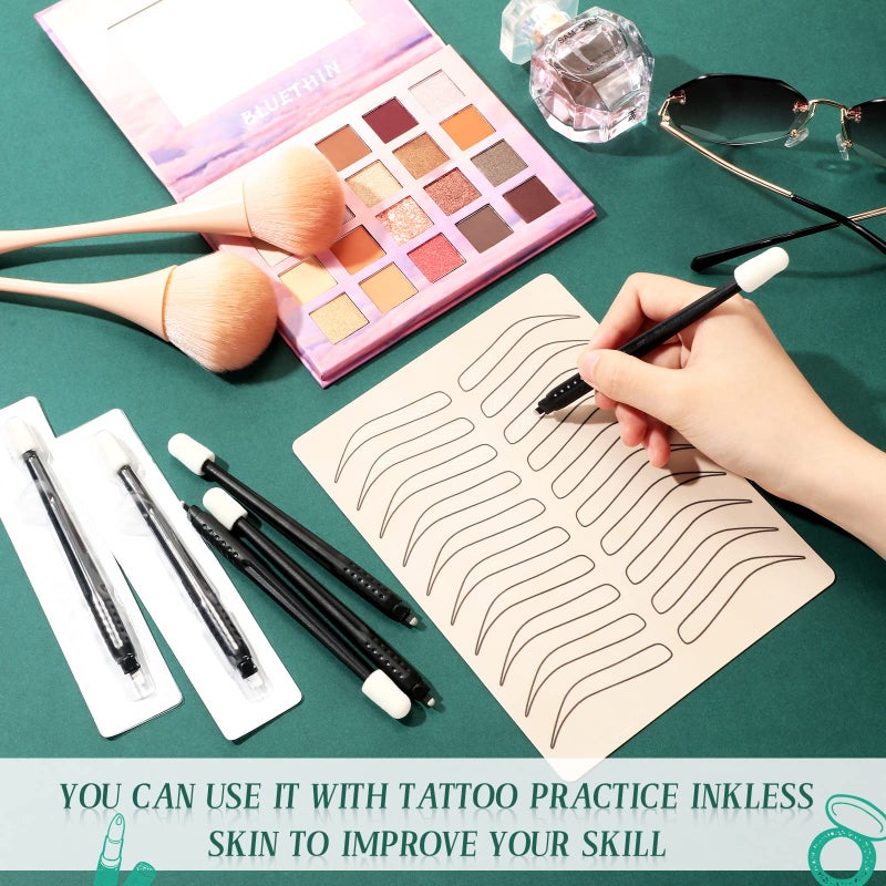 Chengu 12 Pcs Microblading Manual Pen U18 0.18mm Disposable Microblading Pen with Pigment Sponge Eyebrow Microblading Hand Tools for Makeup, Black - Image 2