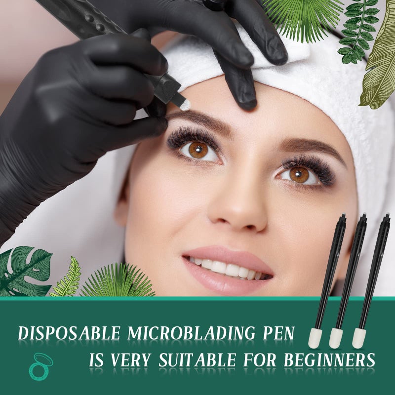 Chengu 12 Pcs Microblading Manual Pen U18 0.18mm Disposable Microblading Pen with Pigment Sponge Eyebrow Microblading Hand Tools for Makeup, Black - Image 4