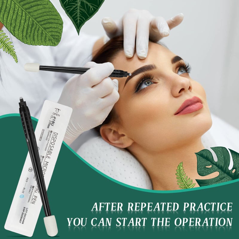 Chengu 12 Pcs Microblading Manual Pen U18 0.18mm Disposable Microblading Pen with Pigment Sponge Eyebrow Microblading Hand Tools for Makeup, Black - Image 3