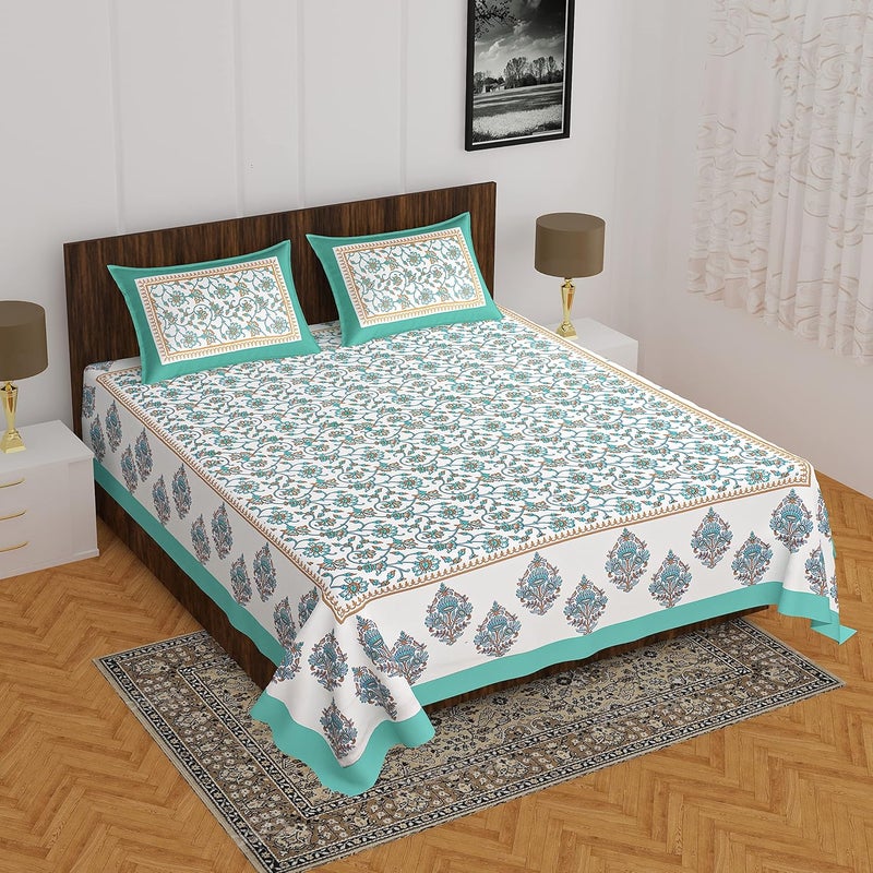 100 Cotton Double Bedsheet for Double Bed King Size Traditional Jaipuri Bedsheet with 2 Pillow Covers Multi008 - Image 2
