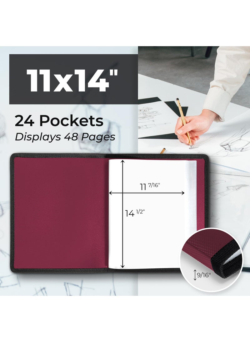 Dunwell Dunwell 11x14 Art Portfolio Binder with Mounting Paper (Ruby), Large Portfolio Folder for Artwork Storage, 24 Sleeves Displays 48 Pages, Acid-Free Poly 11 x 14 Presentation Book  - Image 2