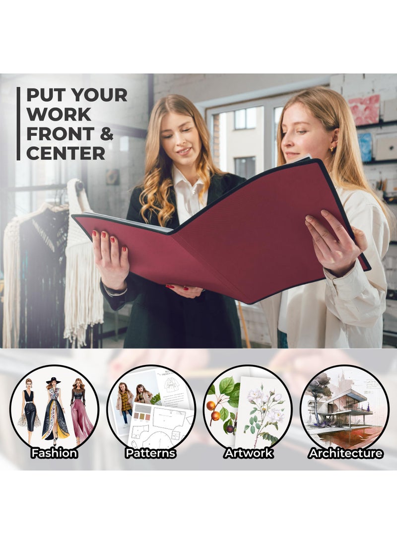 Dunwell Dunwell 11x14 Art Portfolio Binder with Mounting Paper (Ruby), Large Portfolio Folder for Artwork Storage, 24 Sleeves Displays 48 Pages, Acid-Free Poly 11 x 14 Presentation Book  - Image 5
