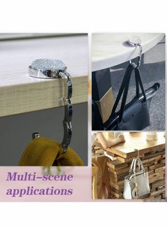 Excefore Foldable Purse Hook Floding Handbag Hanger Bling Rhinestone Bag Holder for Table Desk 3 PCS(White Pink Blue)  - Image 2