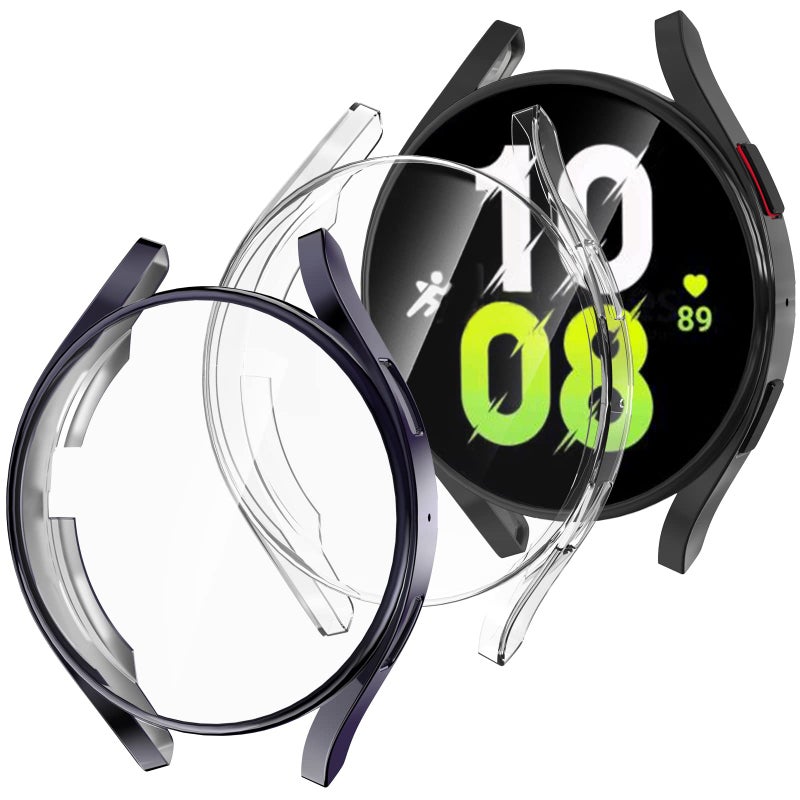 YMHML Samsung Galaxy Watch 5 40mm 3-Pack Soft TPU Protective Case with Full Coverage Screen Protector, Clear/Black/Gray - Image 1