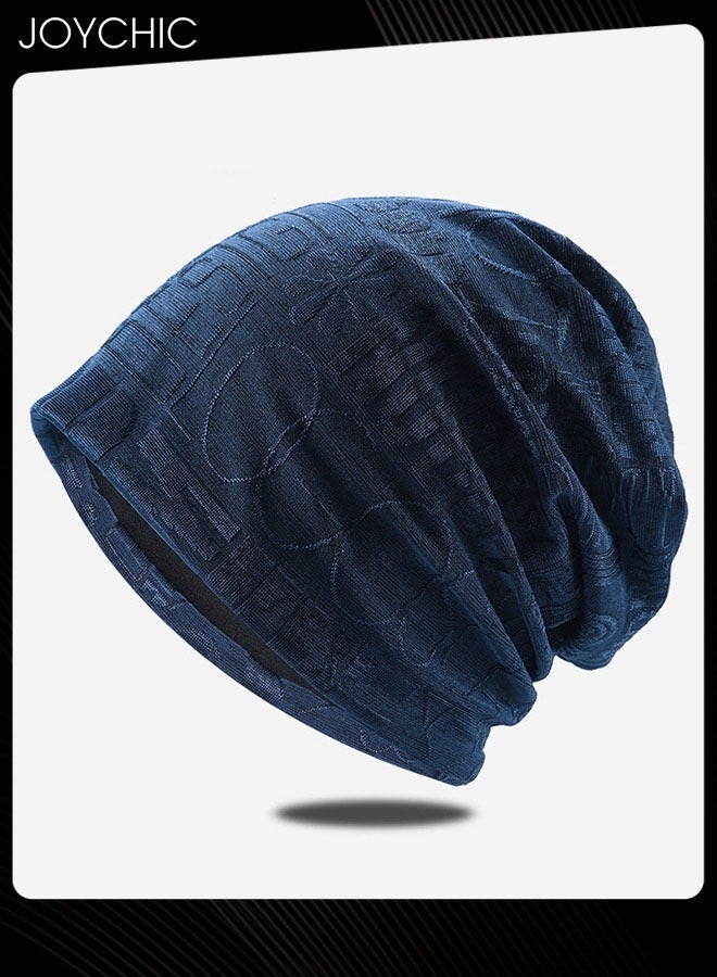 Joychic Cotton Slouchy Beanie Spring Autumn Skull Cap Hip-Hop Running Adult Dwarf Hat Breathable Chemo Cap for Men Women Blue - Image 1