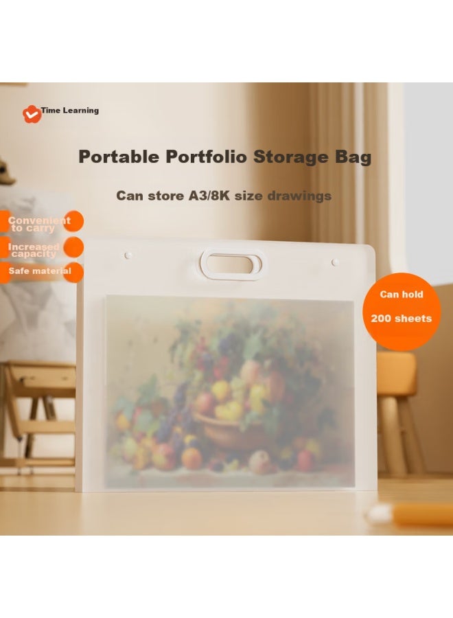 Time Science [Shiguangxue] 8K Art Portfolio Storage Bag, 1 Pack, Includes 20 Sketch Papers, Children'S Art Work Sketch Paper, A3 Drawing Portfolio, Handheld Bag, Transparent, Large Capacity Student Artwork File Folder - Image 2