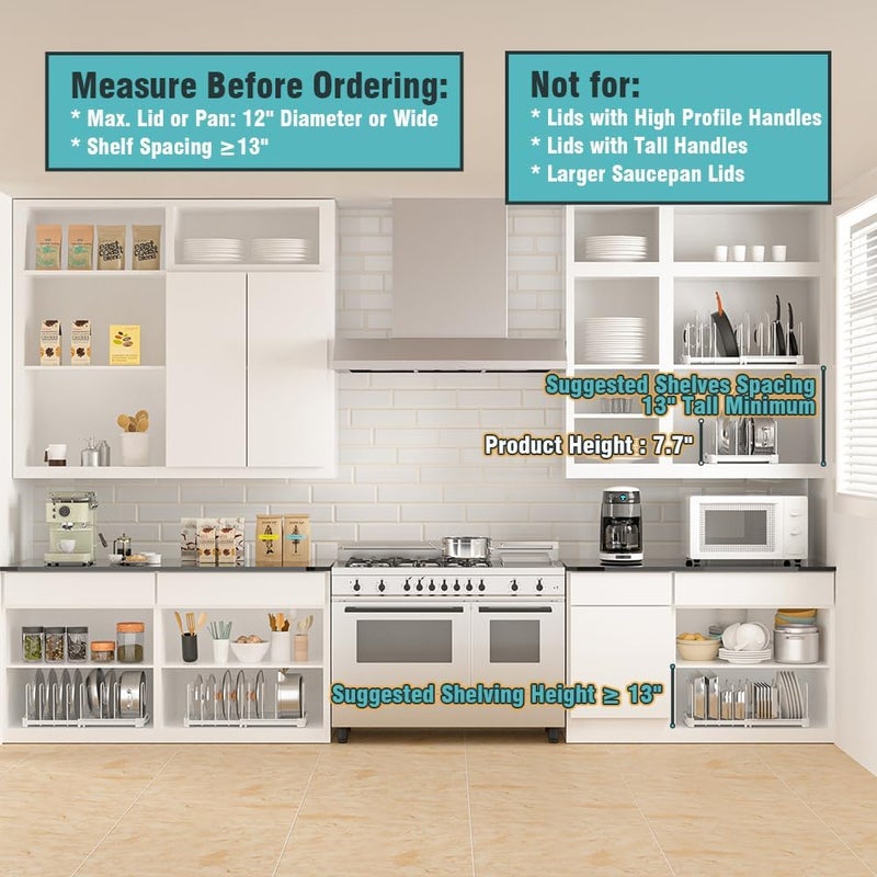 EVERIE Adjustable Bakeware Organizer Pot Lid Holder Rack for Pots, Cake Molds, Cutting Boards, Mats, Cookware, GS02SS, 7.7'' Deep by 12.6'' to 21.5'' Wide - Image 2