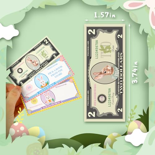JULEASEL 100 Pcs Easter Egg FillersBunny Money Coupons Paper Easter Egg Tokens Basket Stuffers 60 Redeemable Coupons30 Blank DIY Coupons10 Bunny Dollars for Easter Activities - Image 5