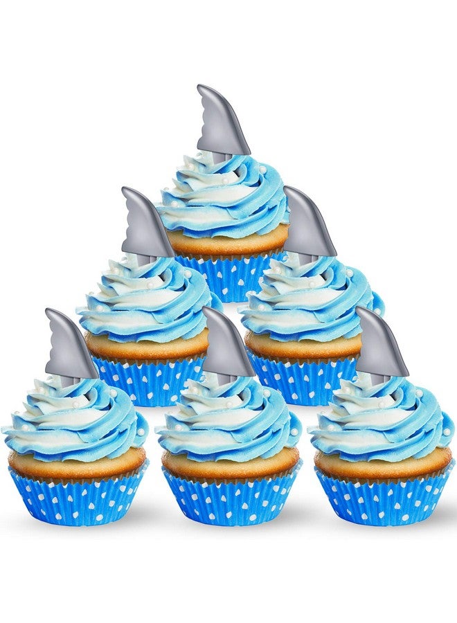 Blulu 36 Pcs Shark Fin Cupcake Toppers Shark Fin Cake Toppers Picks for Ocean Animals Theme Party Family Baby Shower Birthday Party Summer Holiday Decorations - Image 1