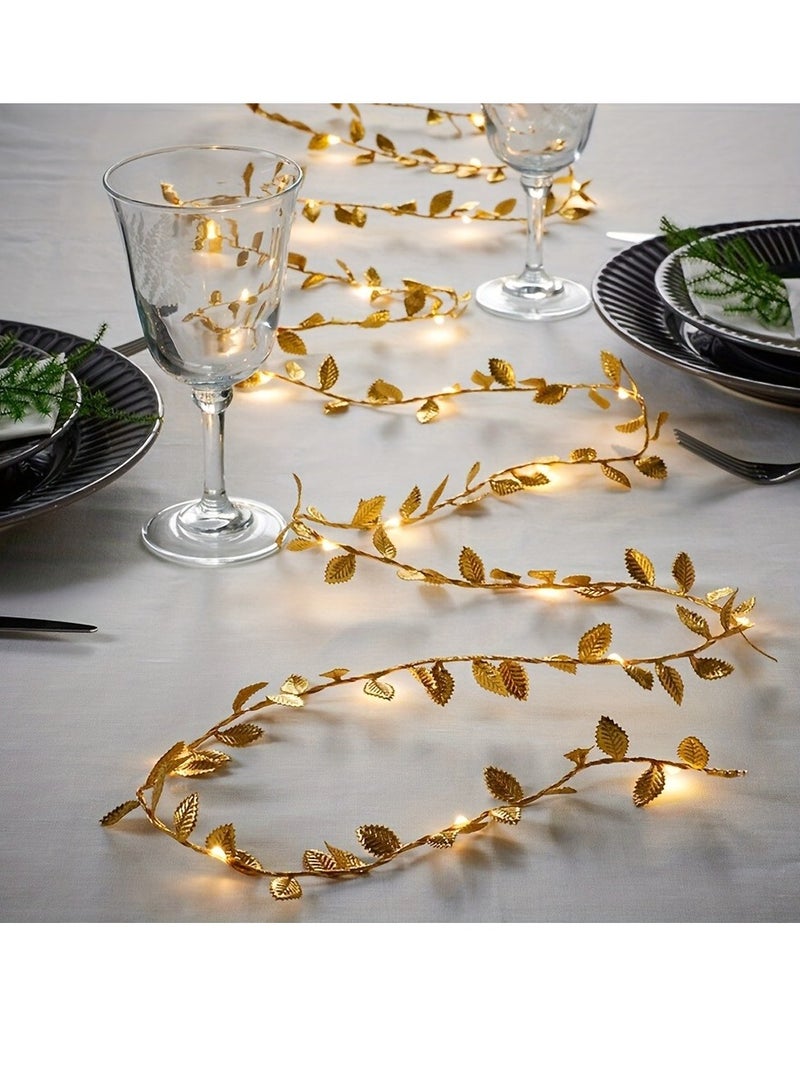 1pc Golden Leaf Decoration String Lights - 2m 20 LED Battery-Powered Fairy Lights for Birthday, Festivals,etc - Image 1