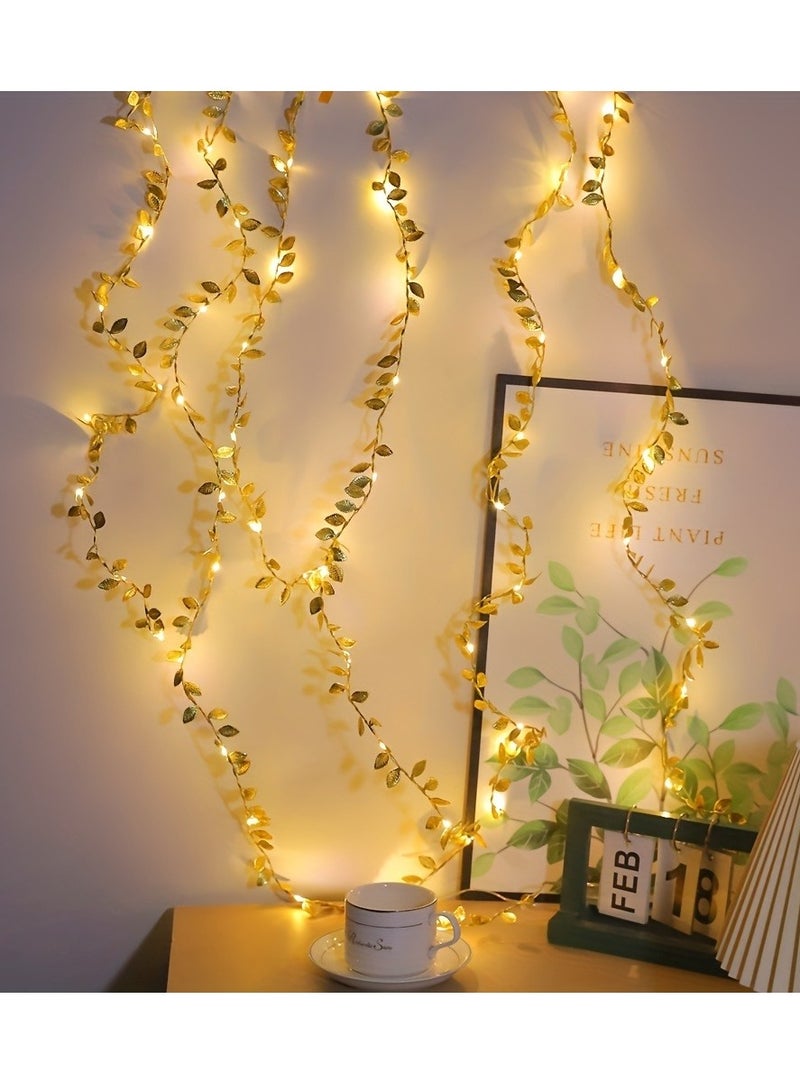 1pc Golden Leaf Decoration String Lights - 2m 20 LED Battery-Powered Fairy Lights for Birthday, Festivals,etc - Image 3