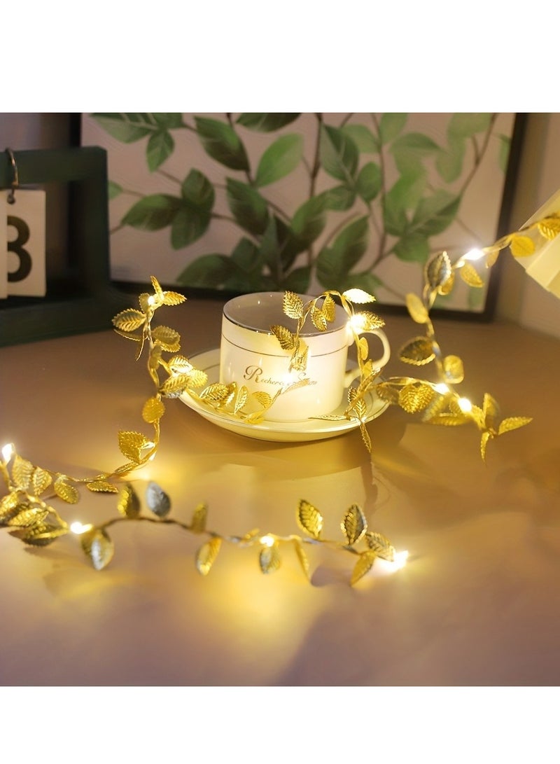 1pc Golden Leaf Decoration String Lights - 2m 20 LED Battery-Powered Fairy Lights for Birthday, Festivals,etc - Image 5