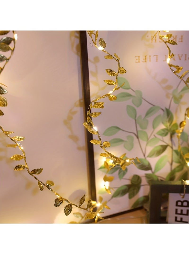 1pc Golden Leaf Decoration String Lights - 2m 20 LED Battery-Powered Fairy Lights for Birthday, Festivals,etc - Image 4