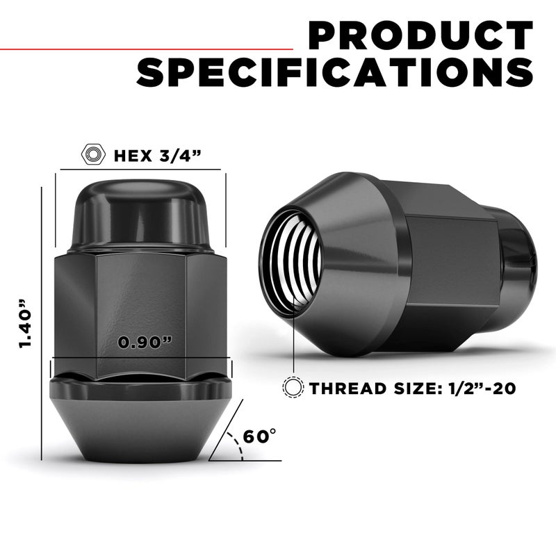 White Knight White Knight 1/2"-20 Thread Lug Nuts for Aftermarket or Factory Wheels - 20 Chrome Black Lug Nuts - Bulge Acorn Seating - Carbon Steel for Durable Construction & Easy Installation - 1704SBK-20AM - Image 2