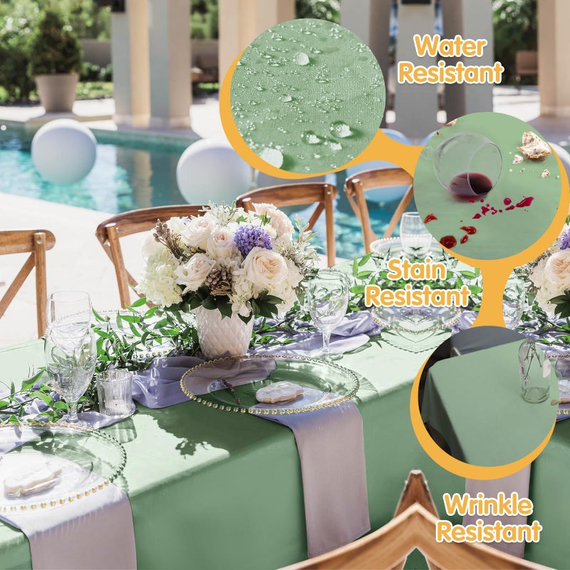 BRILLMAX 6 Pack Sage Green Tablecloths 60 x 102 Inch for 6ft Rectangle Tables - 150 GSM Polyester Fabric, 15" Standard Drop, Water, Stain & Wrinkle Resistant Cloth Cover for Wedding Dining Buffet - Image 3