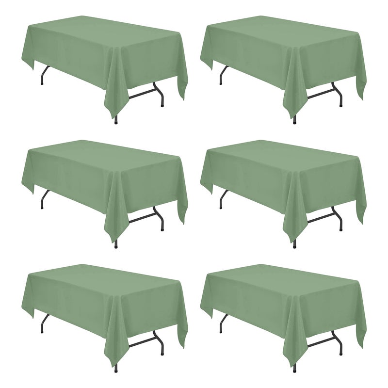 BRILLMAX 6 Pack Sage Green Tablecloths 60 x 102 Inch for 6ft Rectangle Tables - 150 GSM Polyester Fabric, 15" Standard Drop, Water, Stain & Wrinkle Resistant Cloth Cover for Wedding Dining Buffet - Image 1